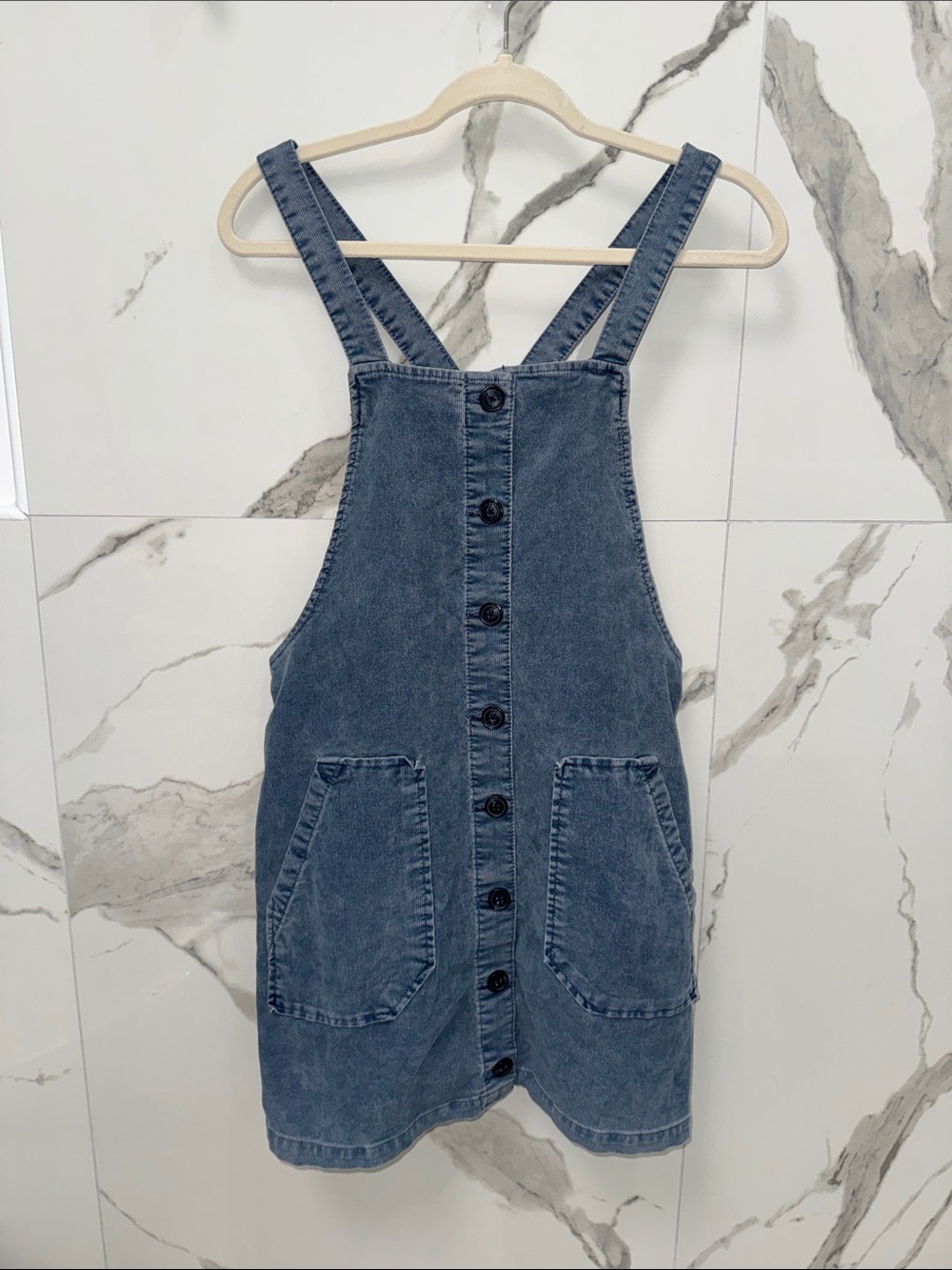 American Eagle Outfitters Denim Button-Front Overall Dress - Blue